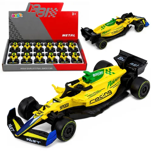 Formel-Rennwagen aus Metall, Rückziehantrieb, gelb, Maßstab 1:43