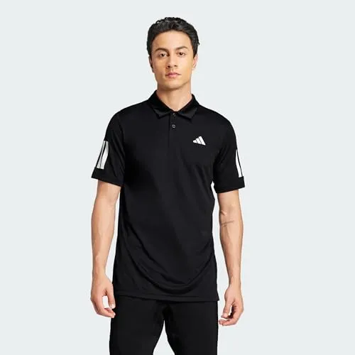 adidas Herren Club Tennis 3-Stripes Polo Shirt, Black, L - Sportliches Poloshirt für Tennis, aus 100 % recyceltem Polyester mit FreeLift Passform für optimale Bewegungsfreiheit und Mesh-Einsätzen für bessere Belüftung.
