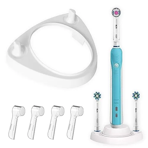 Ph Pro Heat Zahnbürstenhalter Elektrische Zahnbürste - Elektrische Zahnbürste Halterung Einfach - Zahnbürste Halter Weiß kompatible mit Oral B mit 4 Zahnbürsten Schutzkappe.