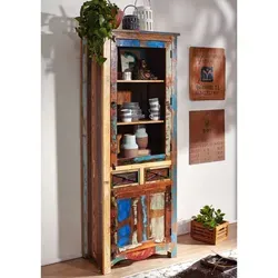 Massivmoebel24 Standvitrine #115 - Bunte Altholz Vitrine - Standvitrine aus ca. 60% wiederverwertetem Altholz, ideal zum stilvollen Präsentieren Ihrer Lieblingsstücke. Ein echter Hingucker für jedes Zuhause!