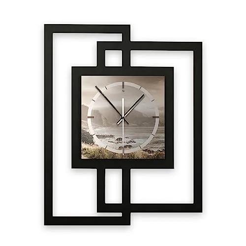 Kreative Feder Designer-Wanduhr in modernem Metallic-Look ohne Tickgeräusche (Küste, leises Funkuhrwerk)