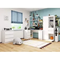Raumhirsch Furniture Schreibtisch Weiß, 155x77x85 cm, Modern und Funktional - Moderner Schreibtisch aus Holzwerkstoff in Weiß, ideal für Ihr Homeoffice. Ergonomisches Design und großzügige Abmessungen bieten Platz für Laptop und Unterlagen. Die integrierten Schubladen sorgen für Ordnung und einfachen Zugriff auf Ihre Arbeitsmaterialien.