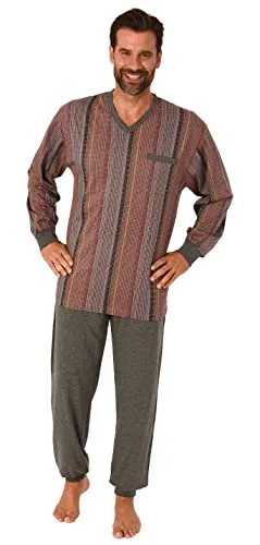 Eleganter Herren Langarm Schlafanzug mit Bündchen Pyjama - auch in Übergrössen - 212 454, Farbe:grau-Melange, Größe:56