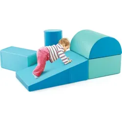 COSTWAY 5-teilige Schaumstoffbausteine - Riesenbausteine in Blau zum Klettern und Toben - 5 weiche Schaumstoffblöcke in verschiedenen Formen fördern spielerisch die motorischen Fähigkeiten und Koordination von Kindern. Ideal für Zuhause, Kindertagesstätten und Vorschulen, mit leicht abnehmbarem Bezug zur einfachen Reinigung.