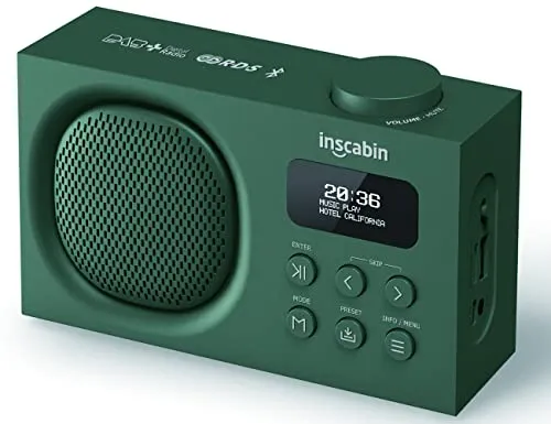 Inscabin P2 Tragbarer DAB/DAB + FM-Digitalradio/Tragbarer drahtloser Lautsprecher mit Bluetooth/Stereo-Sound/Schönes Design(Grün)