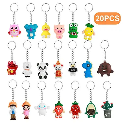 Ohaoduo Tiere Schlüsselanhänger Kinder, 20 Stücke Silikon Schlüsselbund Dekoration Schlüsselanhänger Kinderparty Mitgebsel Geschenk für Jungen Mädchen Kinder Baby