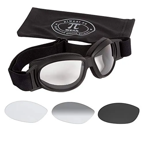 Produktbild PiWear® Black Hills kleine Motorradbrille selbsttönend über Helm winddicht rutschfest gepolstert beschlagfrei klar