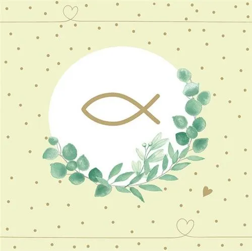 Servietten Konfirmation Taufe Fisch Efeu grün Kommunion Branch green 33x33cm 20