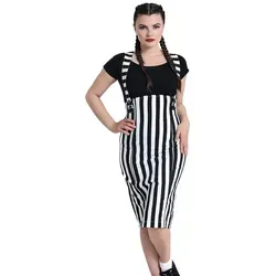 Hell Bunny Otho Pinafore Skirt - Vintage Latzrock im Retro-Stil, gestreift und ideal für modische Auftritte, aus bequemem Material für optimalen Tragekomfort.