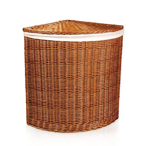 Lycce Wäschekorb mit Deckel 125 l - Wäschebox aus natürlicher Weide, formstabil und platzsparend – ideal für Ecken mit wenig Platz, schafft Ordnung für Wäsche, Bettwäsche und mehr.