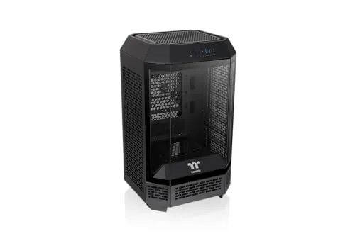 Thermaltake The Tower 250 Mini Chassis - Schwarz - PC-Gehäuse für Mini ITX Mainboards, vertikales Design, erweiterbar für horizontale Positionierung, unterstützt Grafikkarten bis 360 mm und kommt mit zwei vorinstallierten CT120-Lüftern.