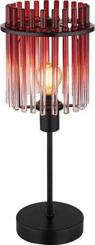 Elegante Tischleuchte mit Glasstäben in Brombeerfarbe - Tischleuchte aus schwarzem Metall und Glasstäben in atemberaubendem Brombeerfarben-Verlauf. Ideal für moderne und traditionelle Räume, sorgt für eine einzigartige Atmosphäre.