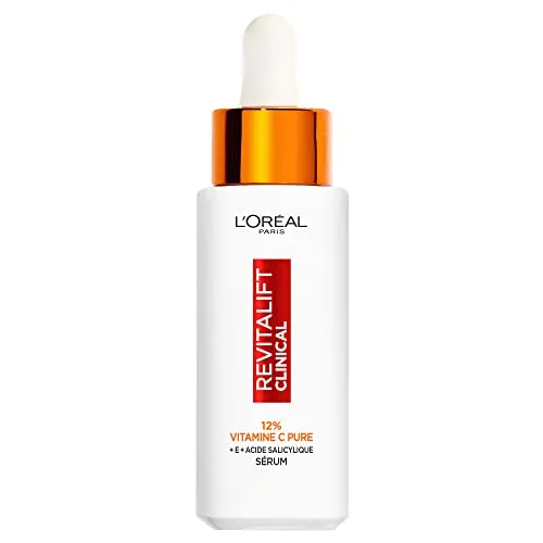 L'Oréal Paris Serum 12 % reines Vitamin C + Salicylsäure + Vitamin E – Antioxidans & Anti-Aging – ungleichmäßiger Teint, Poren und feine Linien – UV-Schutz-Flasche – Revitalift Clinical – 30 ml