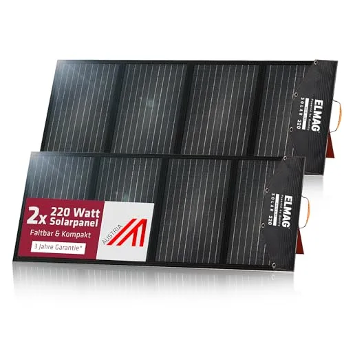 ELMAG Faltbares Solarpanel SOLAR 220 DUO – 2 monokristalline 220W Solarmodule für Outdoor & Camping