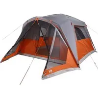 vidaXL Familienzelt für 6 Personen mit Vorzelt – Grau und Orange, wasserdicht