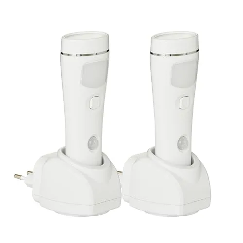Northpoint 2er-Set LED Nachtlicht mit Bewegungsmelder - 4-in-1 Nachtlicht, Wandleuchte, tragbare Taschenlampe und Bewegungsmelder - ideal für Kinderzimmer und als Notlicht bei Stromausfall. Einfache Induktionsladung und individuelle Justierung der Erfassung.