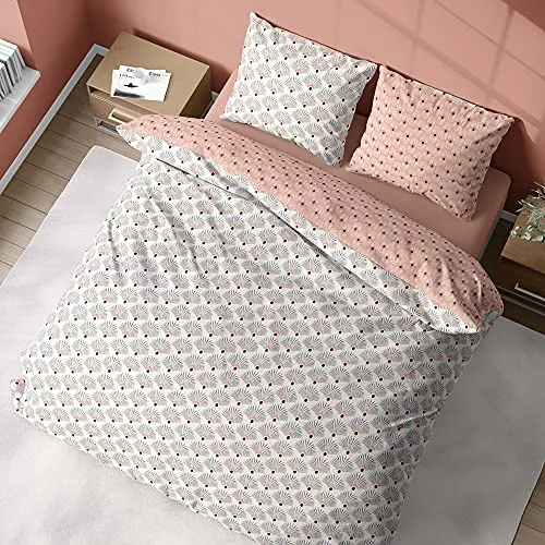 CÔTE DECO Bettwäsche mit Bettbezug 220 x 240 cm + 2 Kopfkissenbezüge 63 x 63 cm, Bettwäsche für Doppelbett, geometrisch, Rosa, 100 % Bio-Baumwolle
