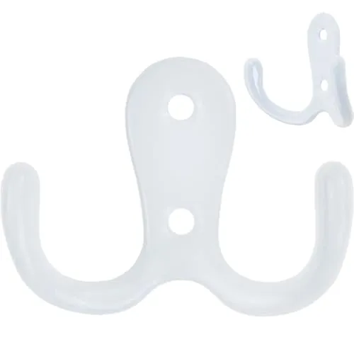 Garderobenhaken doppelt weißes Metall für Garderobe Garderobe, Massive Doppel-Haken, Garderoben-Haken, Handtuch-Haken Kleider-Haken, Eisen-Haken, Vintage Landhaus Retro