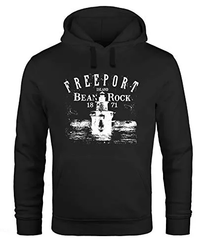 Neverless® Hoodie Herren Retro Print Leuchturm Motiv Schriftzug Freeport Island Kapuzen-Pullover Männer schwarz XXL