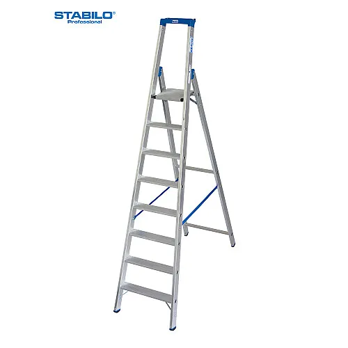 Krause 124555 Aluminium Stufen-Stehleiter - Leiter für professionelle Einsätze mit einer maximalen Arbeitshöhe von 3,90 m, ausgestattet mit Sicherheitsbügel und Multifunktionsschale für höchste Effizienz.