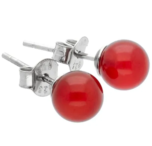 Edelstein Ohrstecker in 925er Silber | Kugel/Perle 6 mm Durchmesser | Ohrringe mit Verschluss (Karneol)