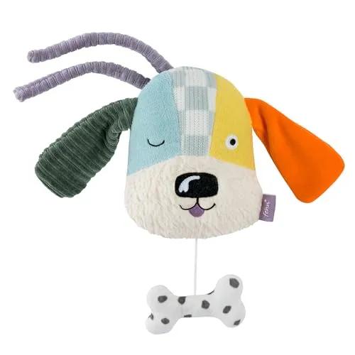 Fehn Mini-Spieluhr Hund NATUR – Kuscheltier & Einschlafhilfe - Spieluhren für Babys & Kleinkinder – Mit sanfter Melodie 