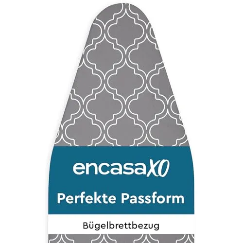 Encasa XO Bügelbrettbezug, Filzpolster, Kordelzug 112x34 cm | Graue Kacheln, 3 mm Filzpolsterung | Einfache Passform | Hitzebeständig | 100% Baumwolle | Passend 112x34 cm