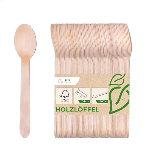 Love Nature Einwegbesteck Holzlöffel 100 Stück von Love Nature