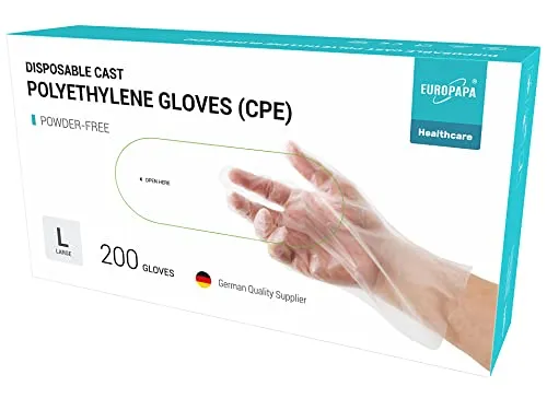 EUROPAPA® 100, 200, 300, 450 Vorteilspack CPE transparenz Einweghandschuhe in Box Einmalhandschuhe latexfrei Gummihandschuhe puderfrei Handschuhe in Gr. S,M,L,XL (200, L)