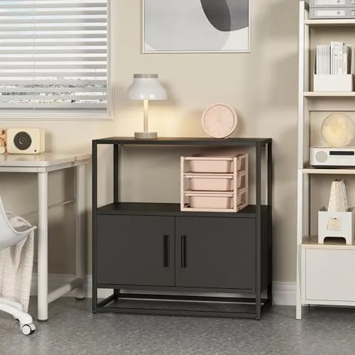 [en.casa] Aktenschrank Hailuoto - Multifunktionaler Büroschrank aus Stahl - Praktischer Aktenschrank mit 2 Türen und offenem Ablagefach. Ideal für die geordnete Aufbewahrung von Dokumenten und Büromaterialien. Robuste Konstruktion für Langlebigkeit und Stabilität im Büro.