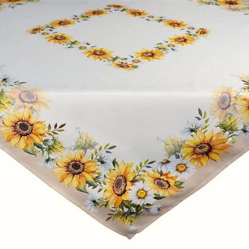 Tischdecke Herbst 110 x 110 cm mit Motiv gelbe Sonnenblumen & Blätter - Tischdeko für Küche & Tisch