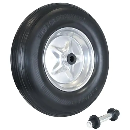 Baumarktplus Schubkarrenrad Vollgummi Pannensicher 4.80/4.00-8 - Transportgeräte & Rampen – Pannensicheres PU-Schaum-Rad mit Metall-Achse, ideal für müheloses Transportieren ohne Platten!