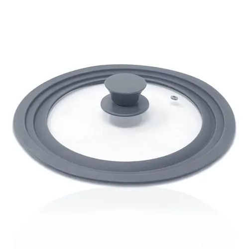 Silikon Pfannendeckel Topfdeckel 20/22/24cm oder 26/28/30cm Universalgröße Glasdeckel mit abgestuftem Silikonrand für Pfannen und Deckel mit Silikongriff (Grau, 20-22-24cm)