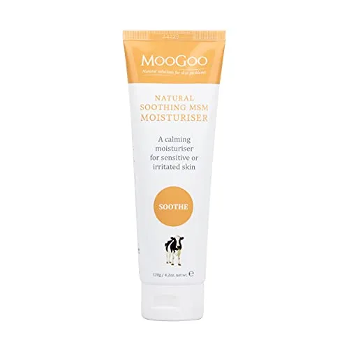MooGoo,Beruhigende MSM Feuchtigkeitscreme,Eine natürliche, leichte Lotion für empfindliche, gereizte, rote, juckende Haut,Eine beruhigende, alle Altersgruppen und Hauttypen, 120 g