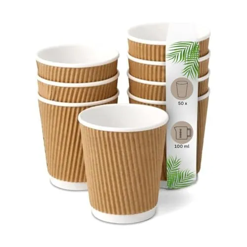 DeinPack 50 Espressobecher 100 ml 4oz doppelwandig | to Go Pappbecher aus braunem Kraftkarton I Umweltfreundliche Kaffee Trinkbecher mit Hitzebarriere 100ml I Riffelbecher