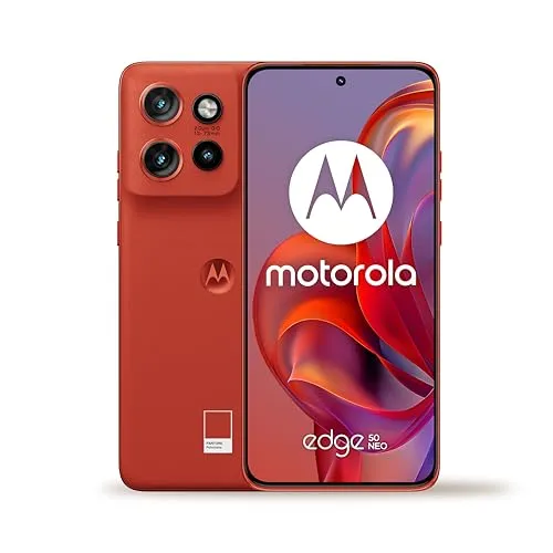 Motorola Edge 50 Neo 5G - 12 GB/512 GB Rot (Pantone Poinciana) Dual-SIM - Simlockfreies Handy mit Sony LYTIA-Kamera und 3-fach-Teleobjektiv für beeindruckende Fotos. 6,36-Zoll-OLED-Display, TurboPower-Laden für einen ganzen Tag Nutzung in nur 11 Minuten.