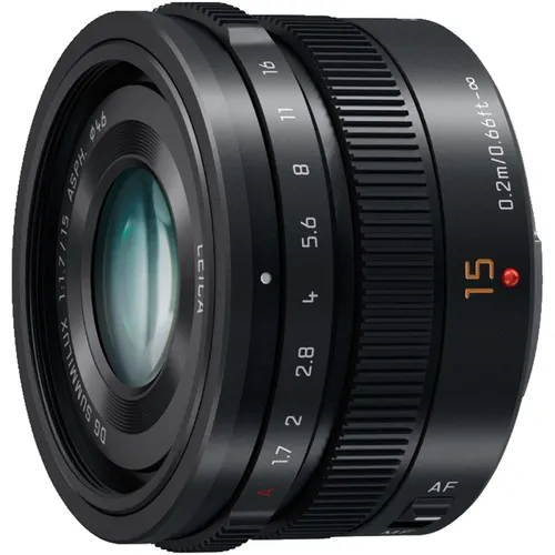 Panasonic Leica DG Summilux 15mm 1.7 ASPH. schwarz - Premium Standardobjektiv mit f/1,7 Blende für brillante Bilder bei schwachem Licht, ideal für kreative Fotografie und Videografie.