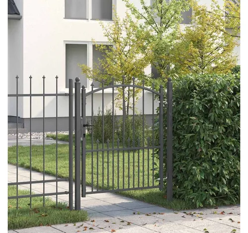furnicato Zauneinzeltür Gartentor Grau 104 x 170 cm aus pulverbeschichtetem Stahl - Modernes Gartentor aus pulverbeschichtetem Stahl für stilvolle Sicherheit. Wetterfest und langlebig, ideal für Gärten und Terrassen. Inklusive stabiler Pfosten und einfacher Montage.