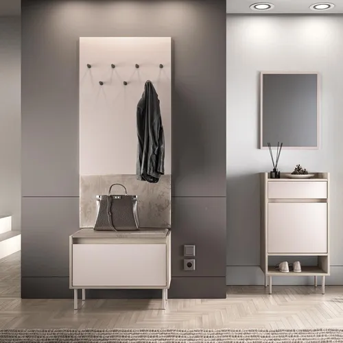 Garderoben-Set mit Wandpaneel & Schuhbank & Spiegel & Schuhschrank in Kaschmir mit Holz-Optik, 4-teilig - VITTORIA-131