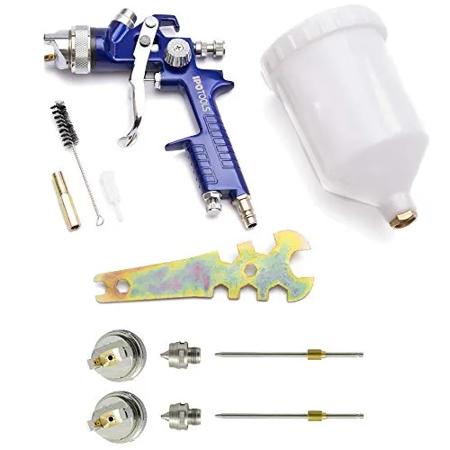 IPOTOOLS HVLP Lackierpistole Spritzpistole 1,4mm + 1,7mm & 2,0mm Düse - H-827P Profi Farbsprühsystem Spraypistole mit 600 ml Plastikbecher und Edelstahldüse 2X Düsensatz