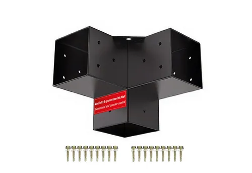 SO-TECH® Pfostenbeschlag Holzverbinder / Bodenanker vierkant hoher Korrosionsschutz, Stahl schwarz, Eckverbinder 90 x 90 mm