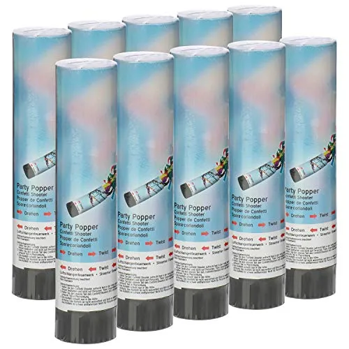 com-four® 10x Shooter Party Popper-Set 20cm, Konfetti-Kanone zum Drehen für Silvester, Partys, Geburtstage, Konfetti Bombe mit toller Effekthöhe (10 Stück - bunt 20cm)