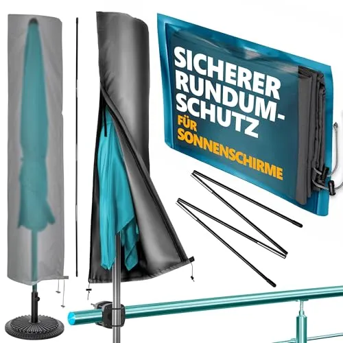 Menz Sonnenschirm Schutzhülle - Wetterfeste Schutzhülle für Schirm, Sonnenschirmhülle Ø 3 m / 2,5 x 1,5 m, robuste Schirmhülle mit Stab, Reißverschluss, Polyester Schirmabdeckung, Anthrazit