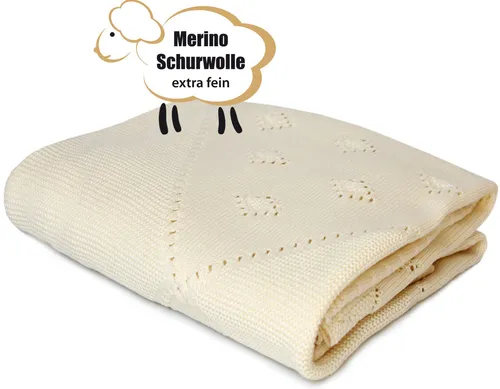 Baby-Decke Kuscheldecke Schmusedecke Babydecke Decke Merino Schurwolle 80 x 90cm
