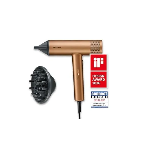 SEVERIN S-Style Speed Pro Haartrockner HT 0172 – 2000 Watt - Kompakter Haartrockner in Bronze und Schwarz mit 2000 Watt Leistung. Ideal für schnelles Trocknen und Styling. Mit 24 Monaten Herstellergarantie.