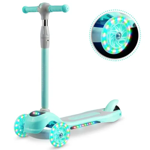 Ricokids Piko dreirädriger Roller - mint - Roller / Kickboards mit bunten LED-Rädern, höhenverstellbarem Lenker und maximaler Belastung von 35 kg. Ideal für sichere Fahrten und zur Förderung des Gleichgewichtssinns bei Kindern.