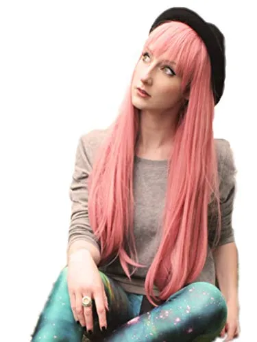Prettyland Damen Langhaar-Perücke 75cm lang Rosa Glatt voluminös mit Pony Fasching Wig DARLING in der FRANXX C732