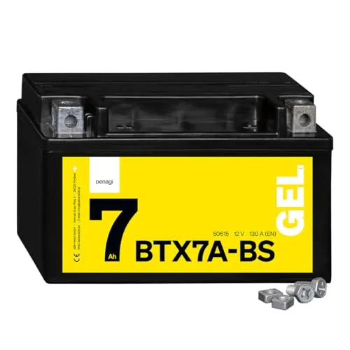Denagi 50615 GEL BTX7A-BS Motorradbatterie 12V 7Ah, Ersetzt YTX7A-BS, wartungsfrei versiegelt vorgeladen