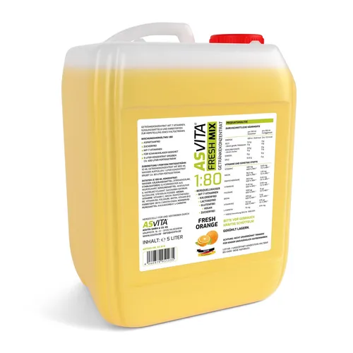 Sirup zuckerfrei Fresh Mix 1:80 - 5 Liter Kanister Fresh-Orange - Zuckerfreier Sirup für erfrischende Getränke, ideal zum Mixen. Perfekt für Partys und Events. Praktischer 5-Liter-Kanister für langfristigen Genuss.