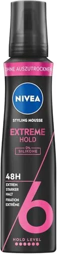 NIVEA Schaumfestiger Extreme Hold, pflegender Haarschaum mit Hitzeschutz, Panthenol & Vitamin B3, Haarfestiger für 48h für extrem starken Halt (Haltestufe 6), Styling Mousse (150 ml)